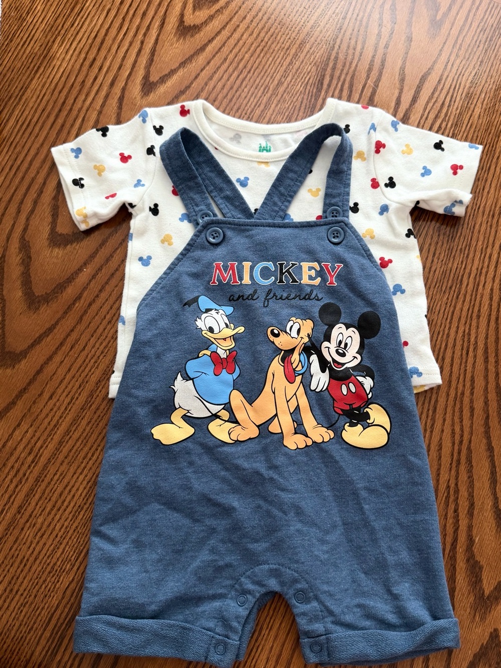 Disney Baby White Tee with Multicolor Mickey Head Prints